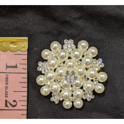 Vintage Glam Faux Pearl Rhinestone Brooch