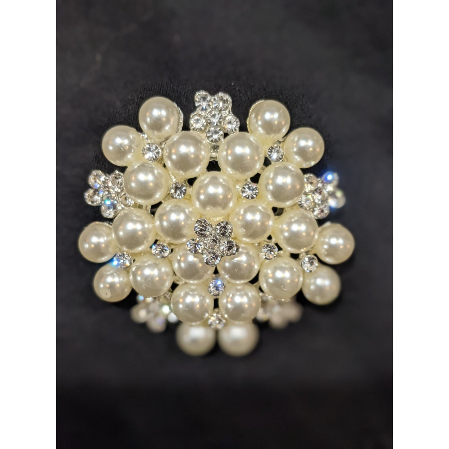 Vintage Glam Faux Pearl Rhinestone Brooch