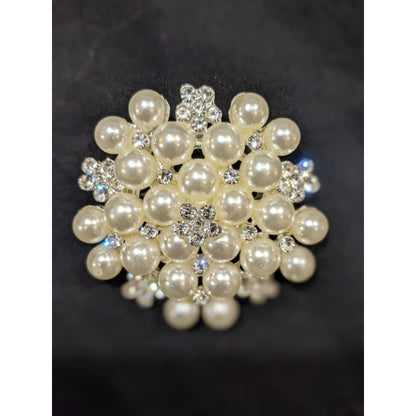 Vintage Glam Faux Pearl Rhinestone Brooch