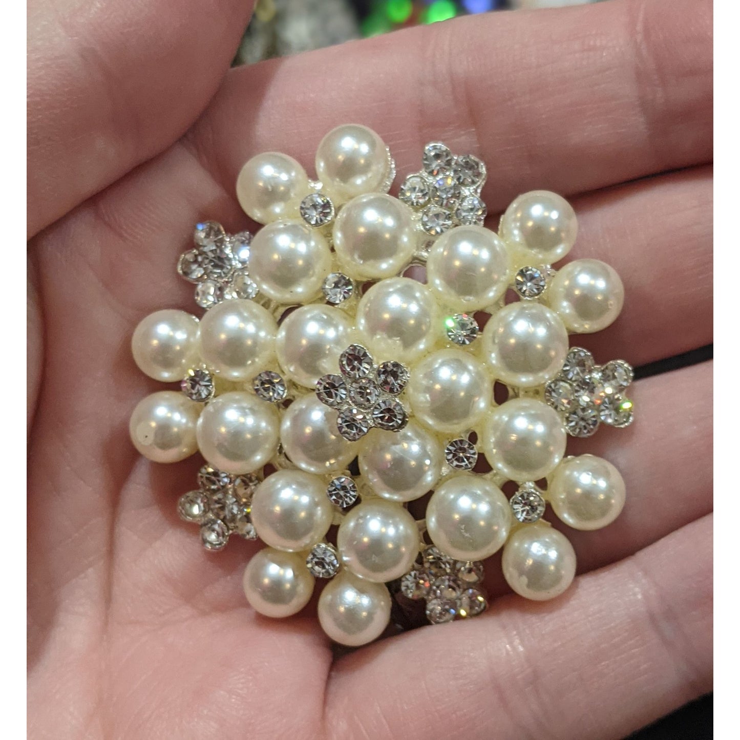 Vintage Glam Faux Pearl Rhinestone Brooch
