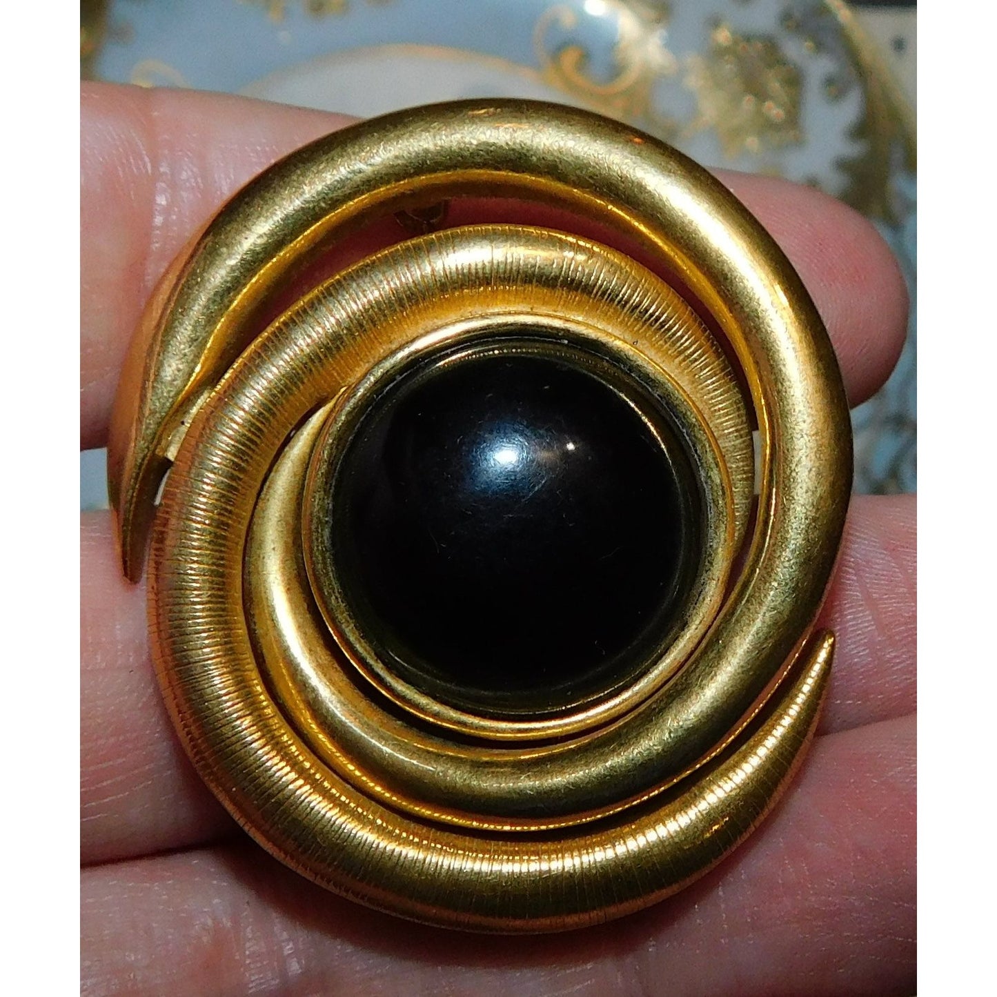 Monet Vintage Gold Tone And Black Brooch