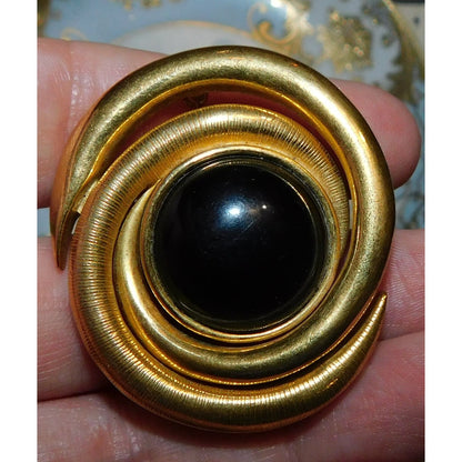 Monet Vintage Gold Tone And Black Brooch