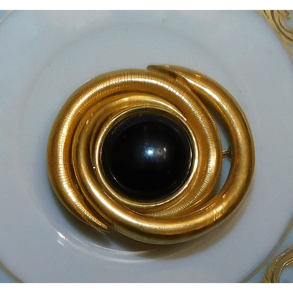 Monet Vintage Gold Tone And Black Brooch