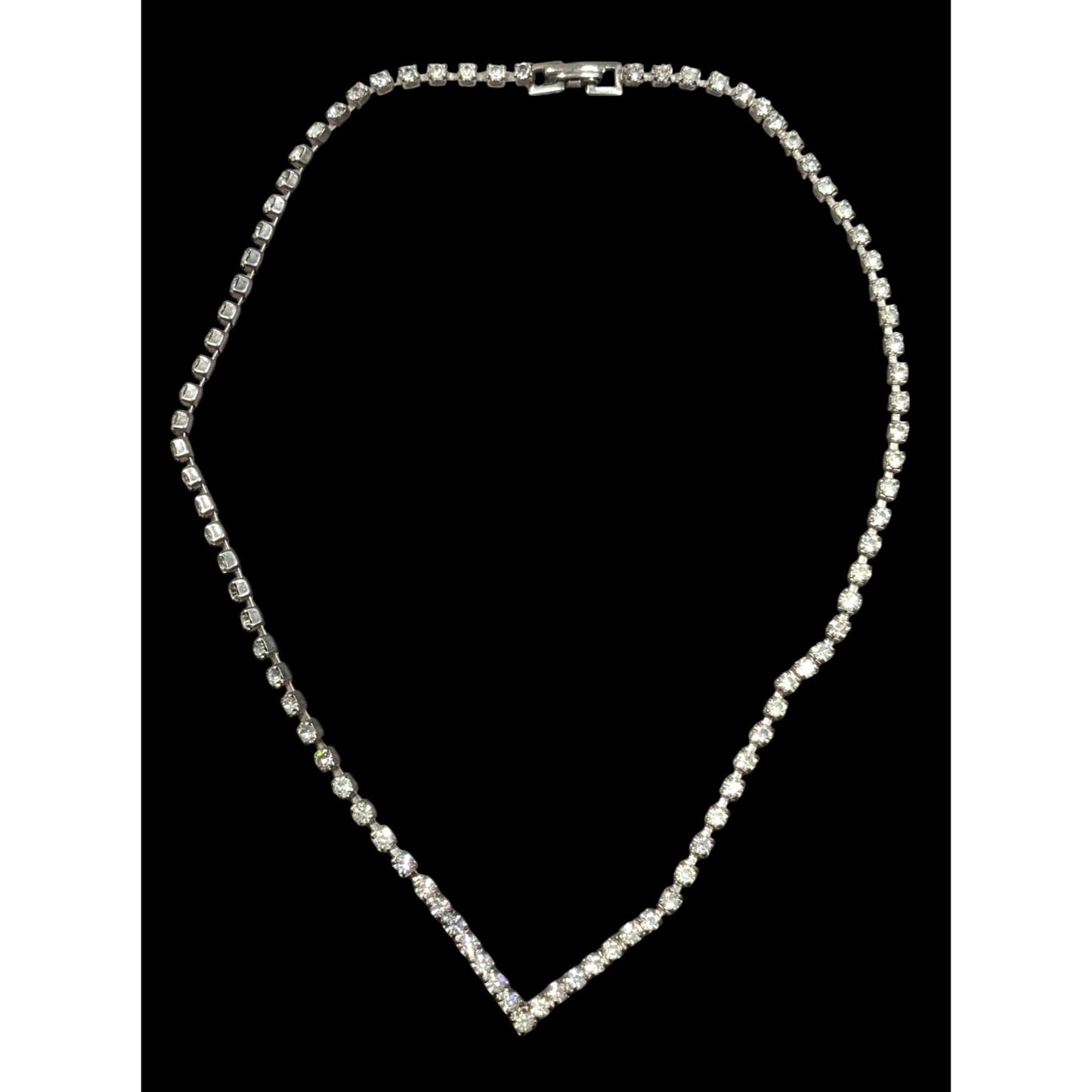 Vintage Glam Silver Tone Rhinestone Chevron Necklace