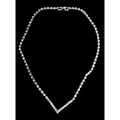Vintage Glam Silver Tone Rhinestone Chevron Necklace