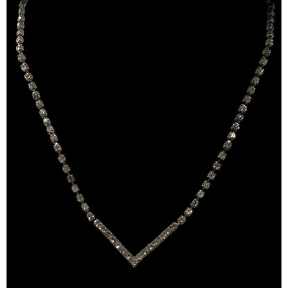 Vintage Glam Silver Tone Rhinestone Chevron Necklace