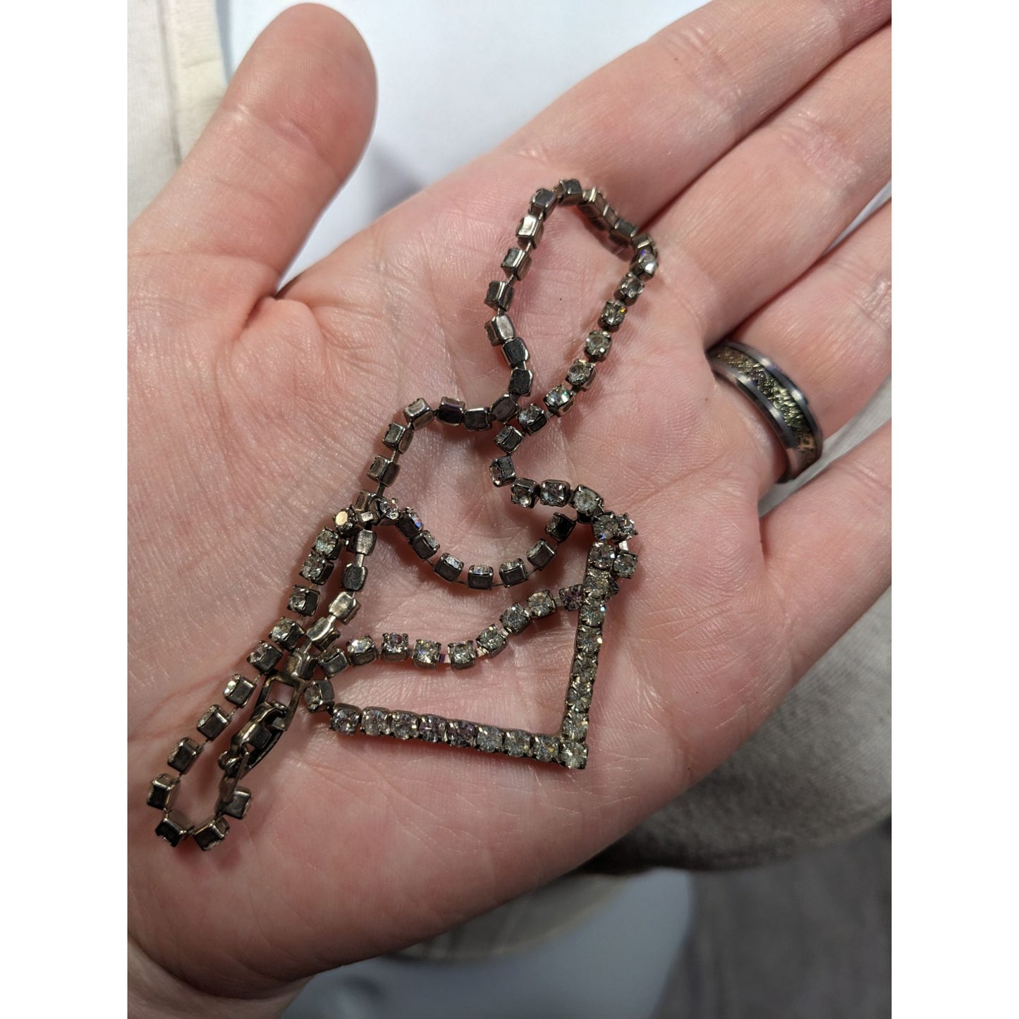 Vintage Glam Silver Tone Rhinestone Chevron Necklace