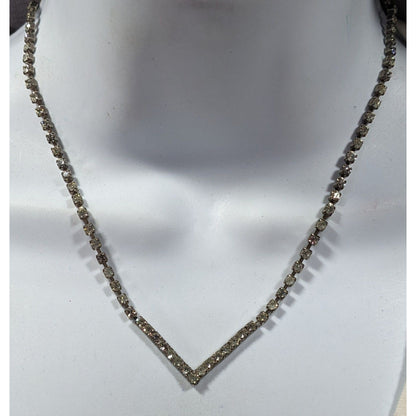 Vintage Glam Silver Tone Rhinestone Chevron Necklace