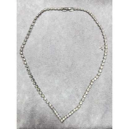 Vintage Glam Silver Tone Rhinestone Chevron Necklace
