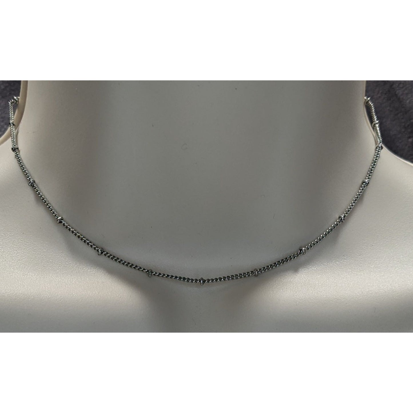 Delicate Minimalist Studded Silver Tone Chain Adjustable Necklace
