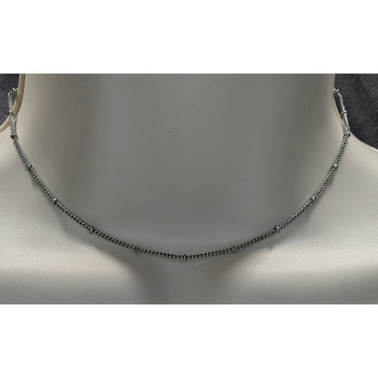 Delicate Minimalist Studded Silver Tone Chain Adjustable Necklace