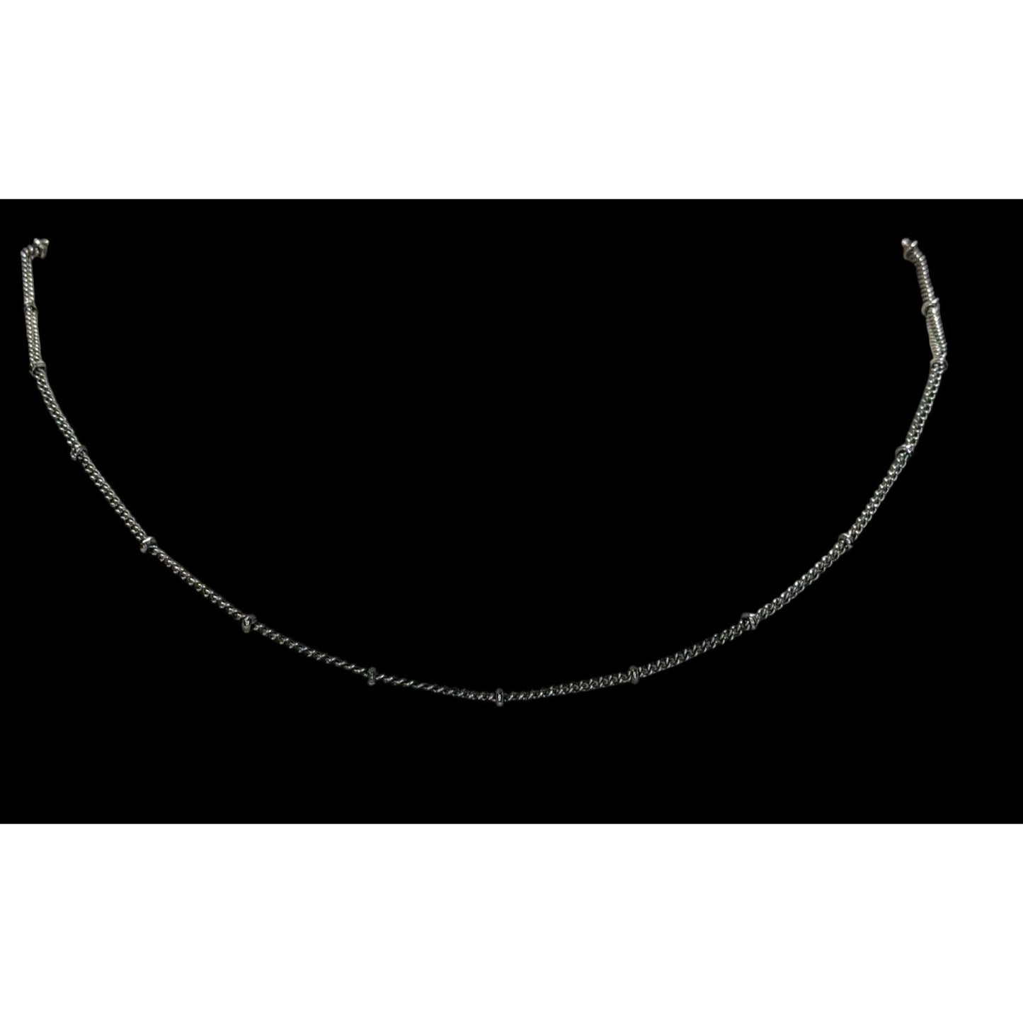 Delicate Minimalist Studded Silver Tone Chain Adjustable Necklace