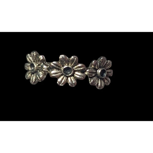 Cottagecore Silver Tone Triple Daisy Ring Size 8