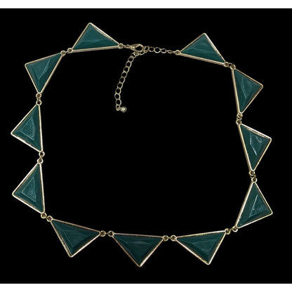 Geometric Dark Green And Gold Statement Necklace