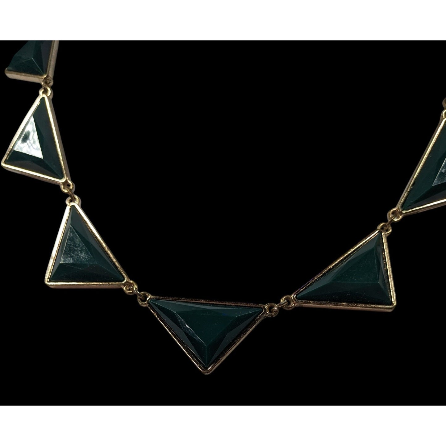 Geometric Dark Green And Gold Statement Necklace