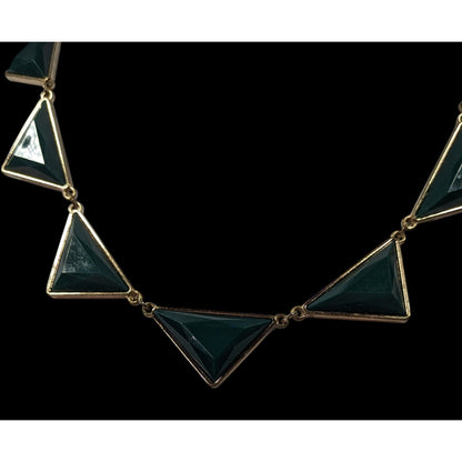 Geometric Dark Green And Gold Statement Necklace