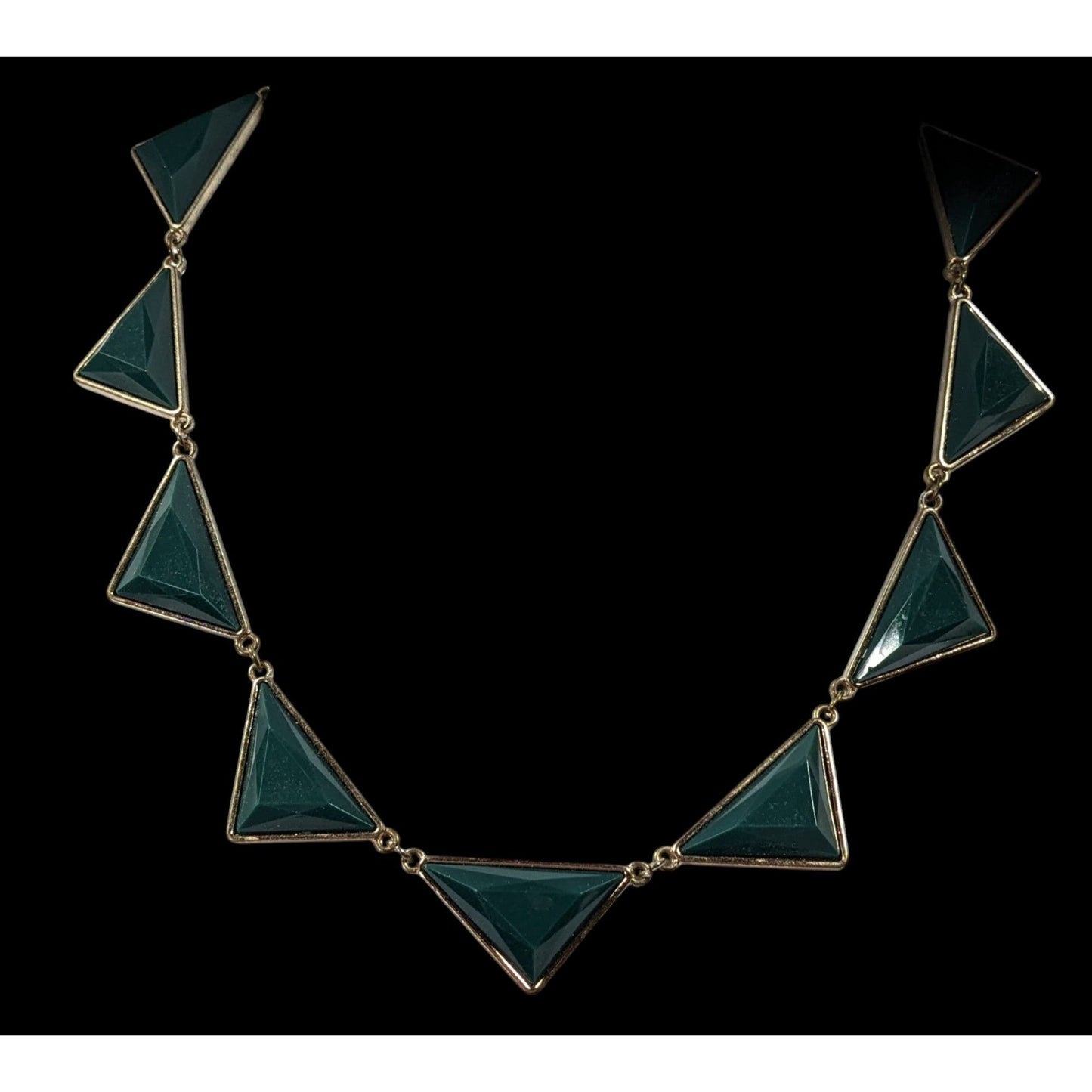 Geometric Dark Green And Gold Statement Necklace
