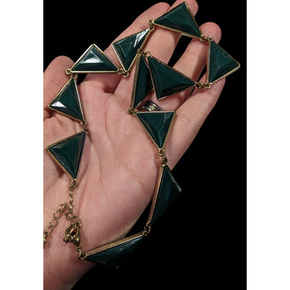 Geometric Dark Green And Gold Statement Necklace