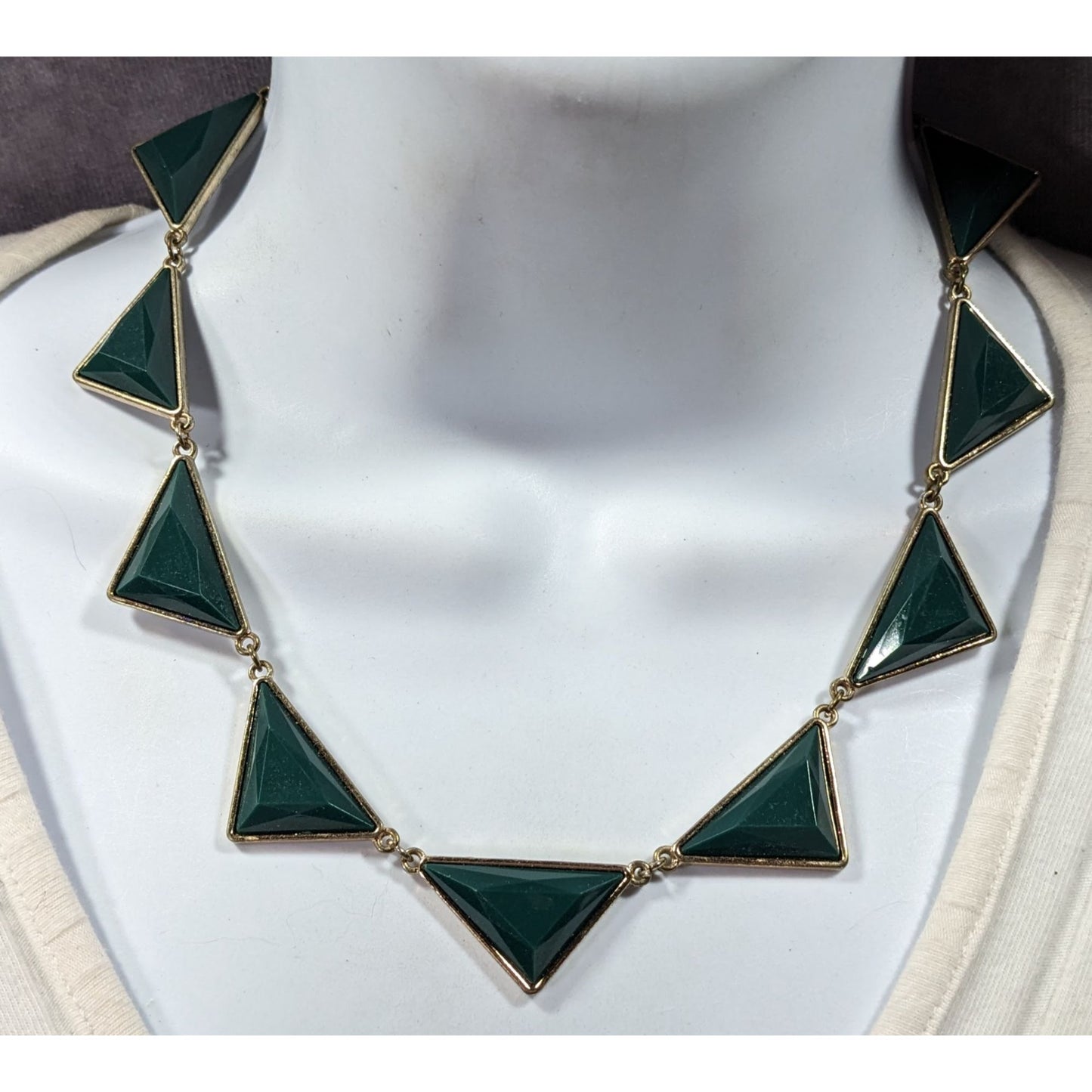 Geometric Dark Green And Gold Statement Necklace