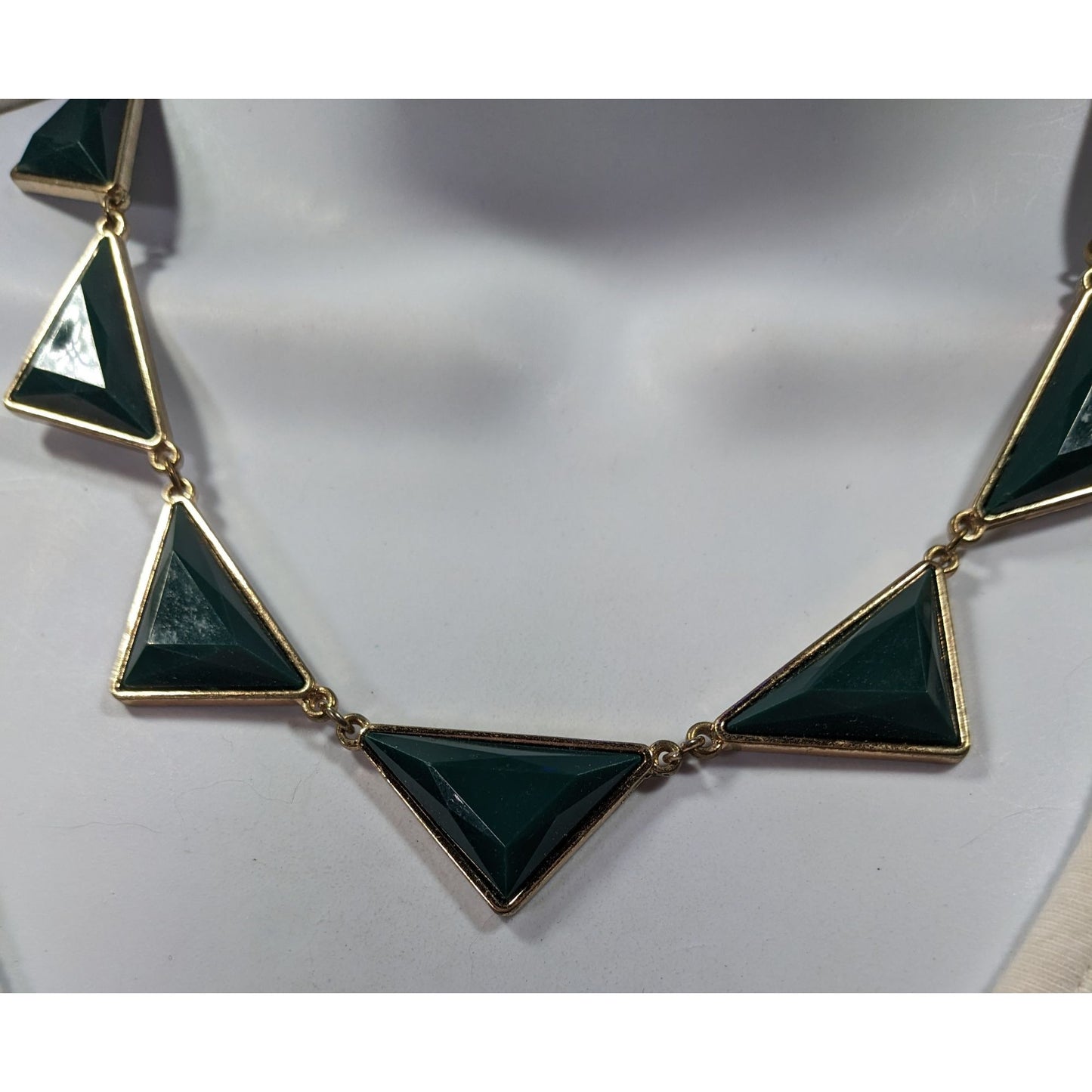 Geometric Dark Green And Gold Statement Necklace