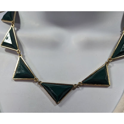 Geometric Dark Green And Gold Statement Necklace