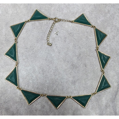 Geometric Dark Green And Gold Statement Necklace