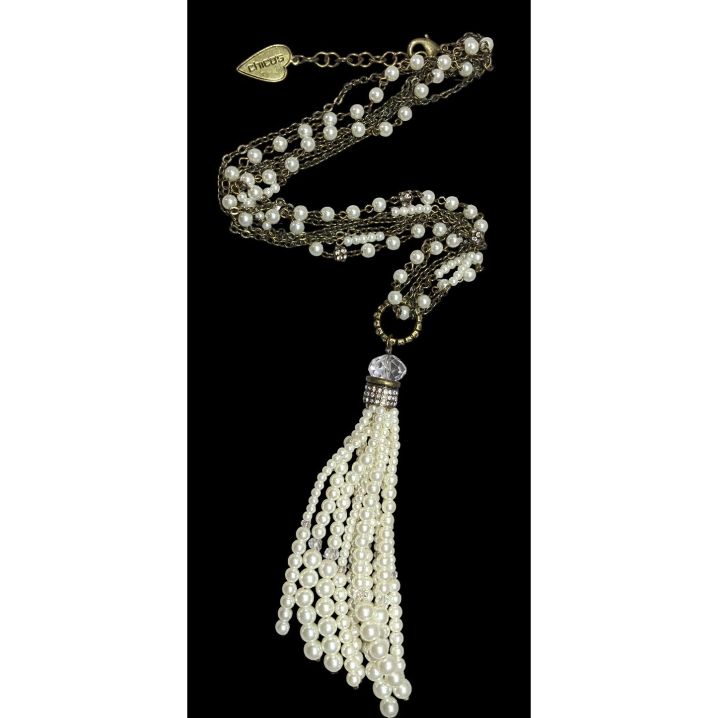 Chico's 30th Anniversary Faux Pearl And Chain Tassel Necklace