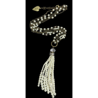 Chico's 30th Anniversary Faux Pearl And Chain Tassel Necklace