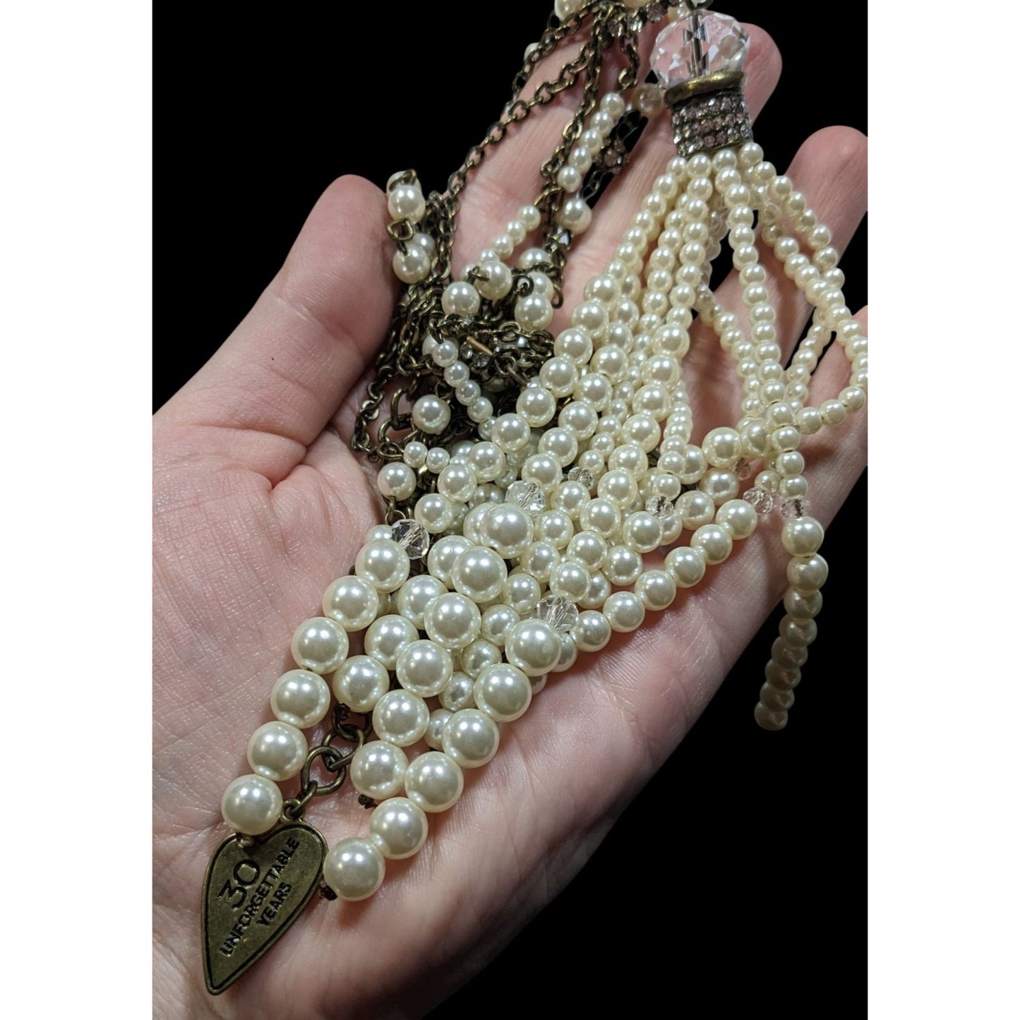 Chico's 30th Anniversary Faux Pearl And Chain Tassel Necklace