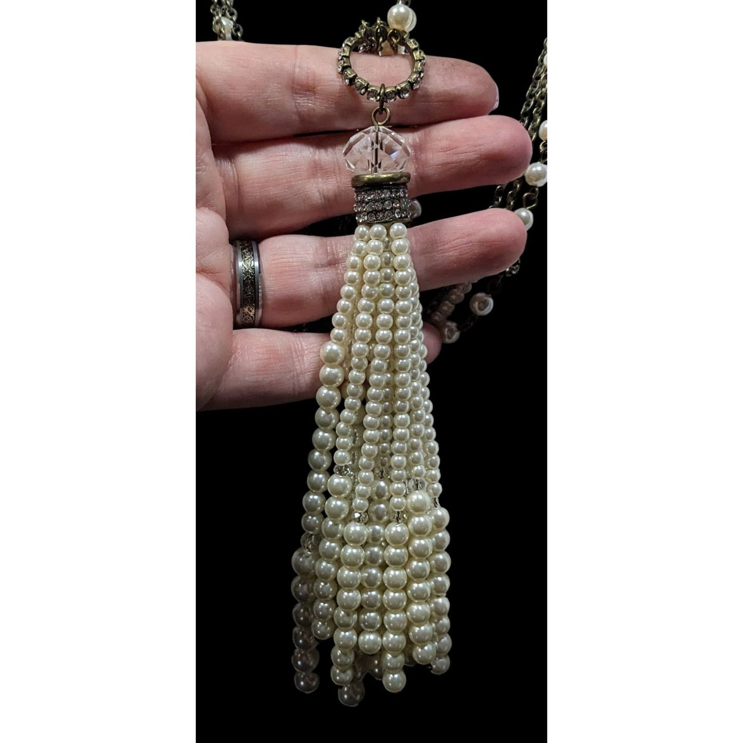 Chico's 30th Anniversary Faux Pearl And Chain Tassel Necklace