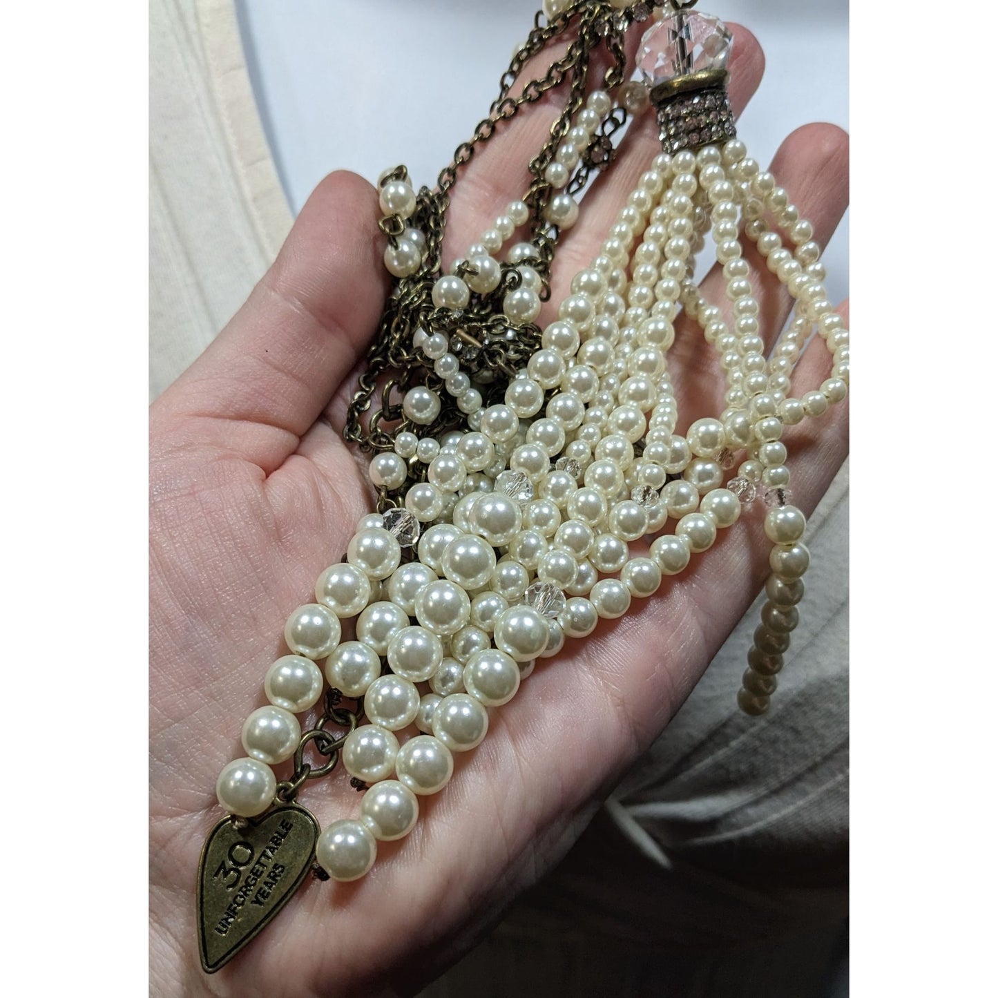 Chico's 30th Anniversary Faux Pearl And Chain Tassel Necklace