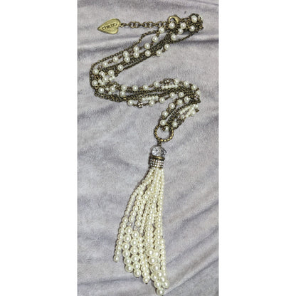 Chico's 30th Anniversary Faux Pearl And Chain Tassel Necklace