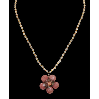 Vintage Y2K Cottagefore Beaded Necklace With Pink Flower Pendant