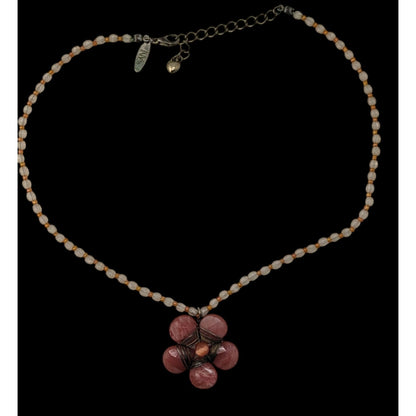 Vintage Y2K Cottagefore Beaded Necklace With Pink Flower Pendant