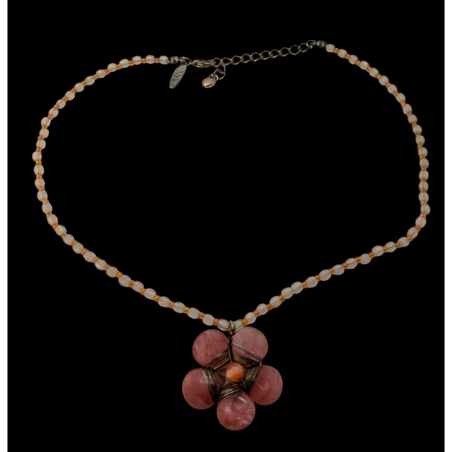 Vintage Y2K Cottagefore Beaded Necklace With Pink Flower Pendant