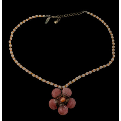 Vintage Y2K Cottagefore Beaded Necklace With Pink Flower Pendant
