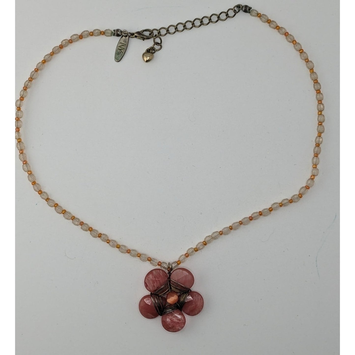 Vintage Y2K Cottagefore Beaded Necklace With Pink Flower Pendant
