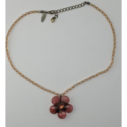 Vintage Y2K Cottagefore Beaded Necklace With Pink Flower Pendant