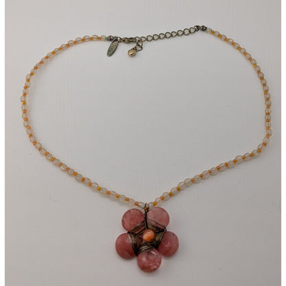 Vintage Y2K Cottagefore Beaded Necklace With Pink Flower Pendant