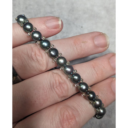 Whimsical Fantasy Black Pearl And Glass Beaded Bracelet