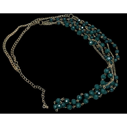 Layered Gold Chain Necklace With Green Beads