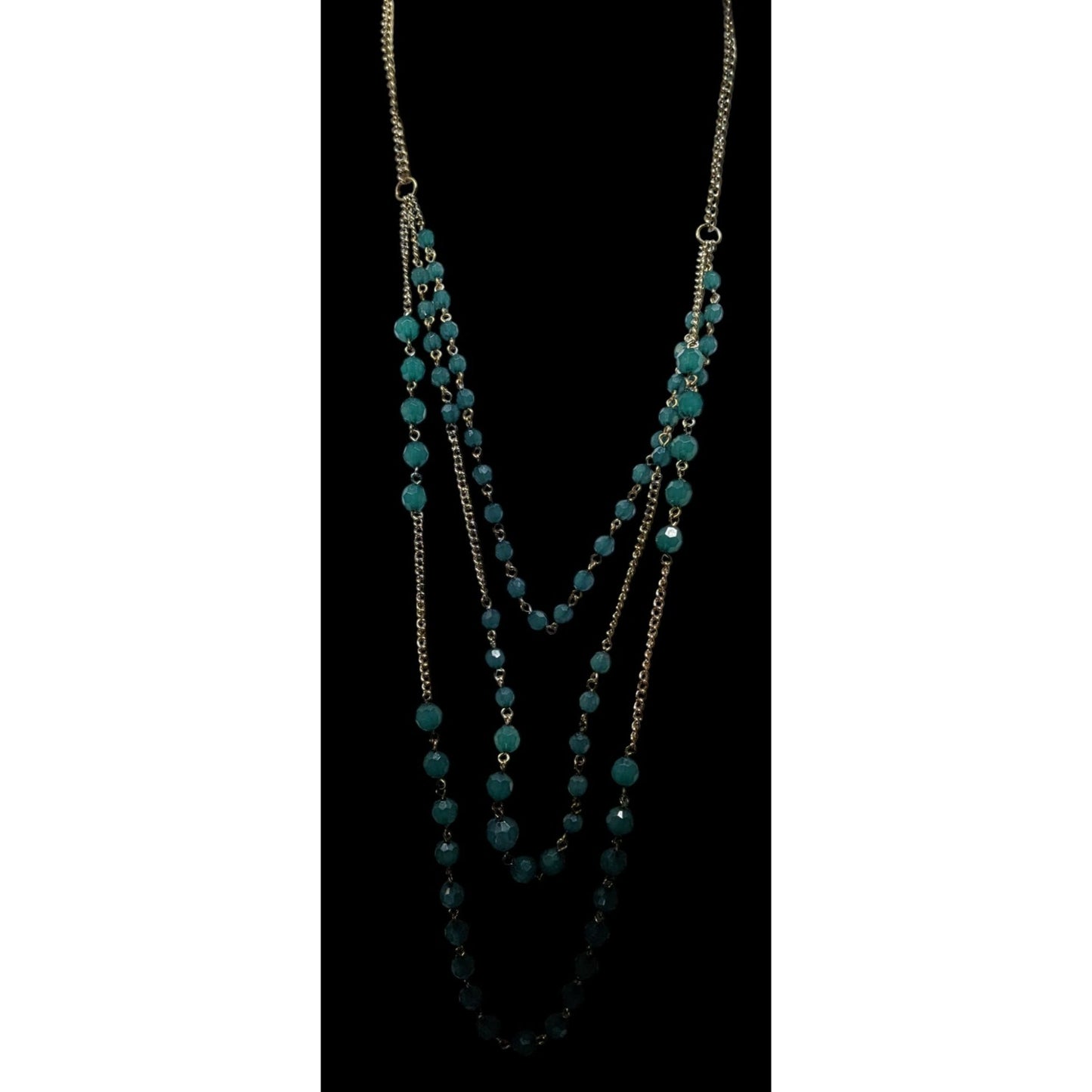 Layered Gold Chain Necklace With Green Beads