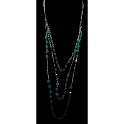 Layered Gold Chain Necklace With Green Beads