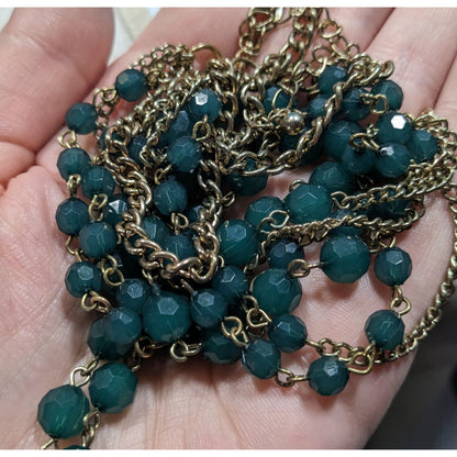 Layered Gold Chain Necklace With Green Beads