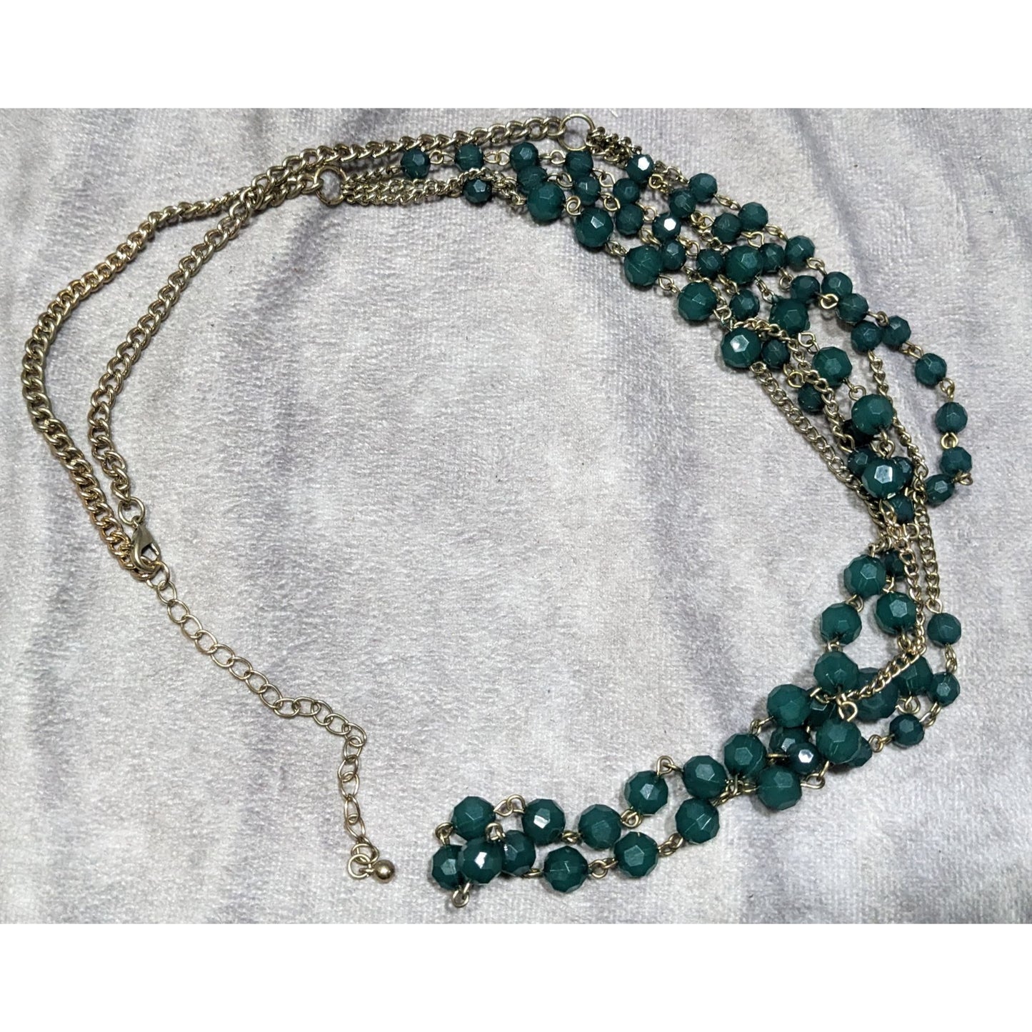 Layered Gold Chain Necklace With Green Beads