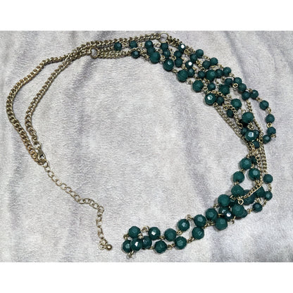 Layered Gold Chain Necklace With Green Beads