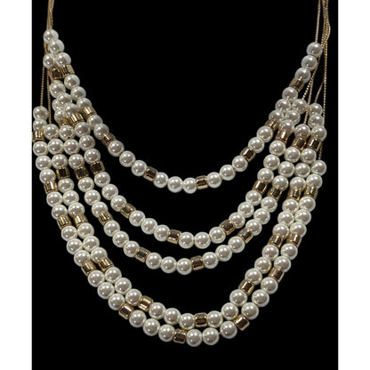 Elegant Glam Faux Pearl Gold Tone Beaded Layered Necklace