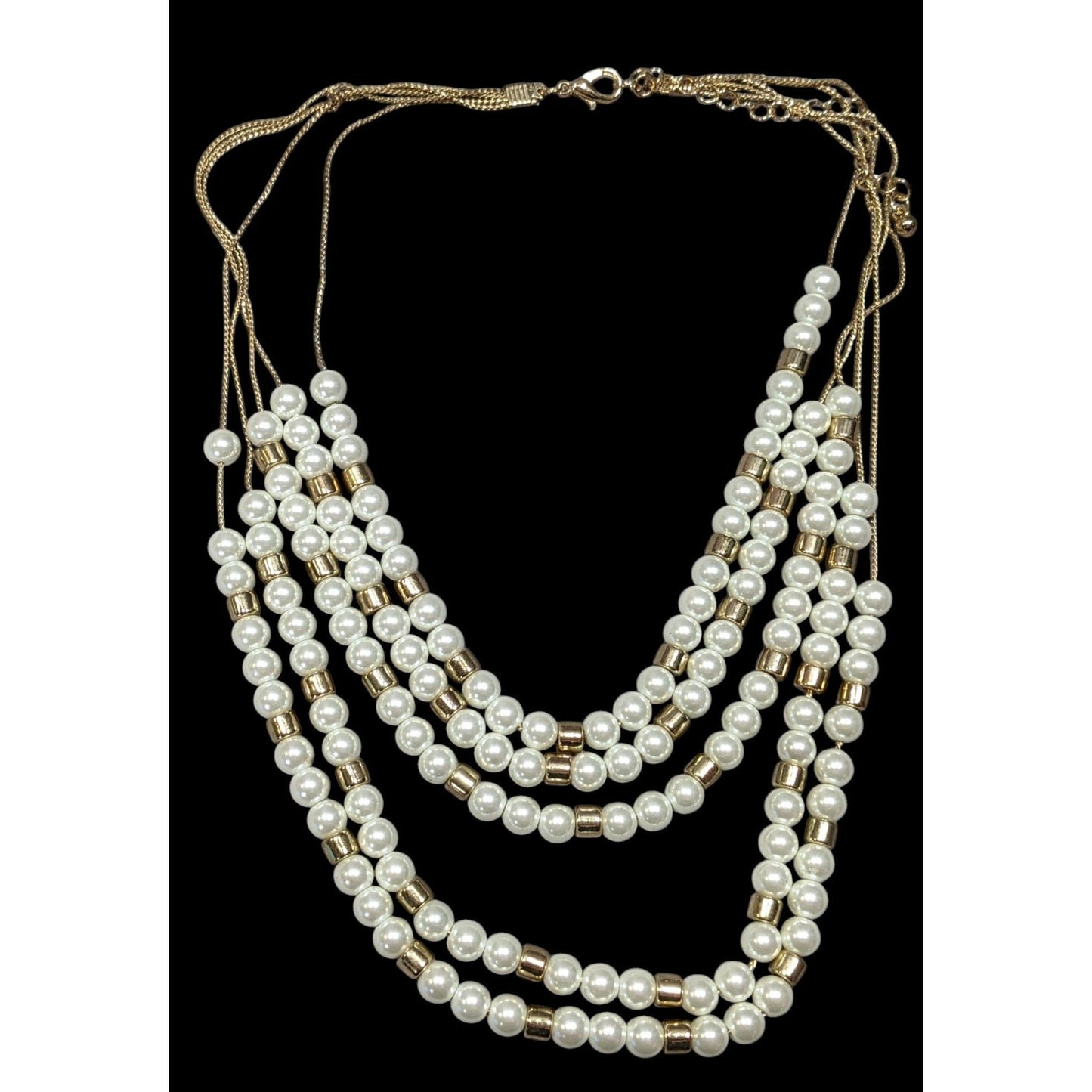 Elegant Glam Faux Pearl Gold Tone Beaded Layered Necklace