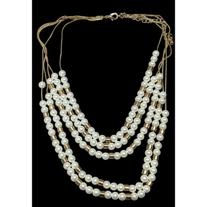 Elegant Glam Faux Pearl Gold Tone Beaded Layered Necklace