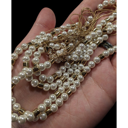 Elegant Glam Faux Pearl Gold Tone Beaded Layered Necklace